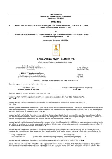 Thumbnail International Tower Hill Mines 10-K Annual Report 2016