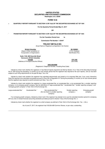 Thumbnail Trilogy Metals
 10-Q Quarterly Report FY 