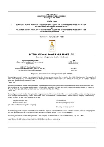 Thumbnail International Tower Hill Mines 10-Q Quarterly Report FY2017 