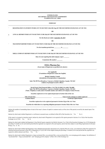 Thumbnail ESSA Pharma 20-F Annual Report 