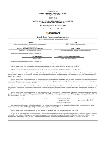 Miniature RB Global
 10-K Rapport annuel 2017