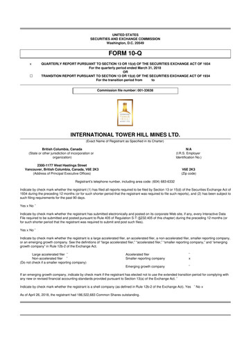 Thumbnail International Tower Hill Mines 10-Q Quarterly Report FY2018 