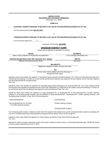 Thumbnail Uranium Energy
 10-Q Quarterly Report FY2018 