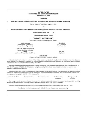 Thumbnail Trilogy Metals
 10-Q Quarterly Report FY 