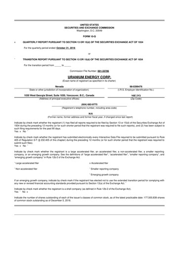 Thumbnail Uranium Energy
 10-Q Quarterly Report FY2019 