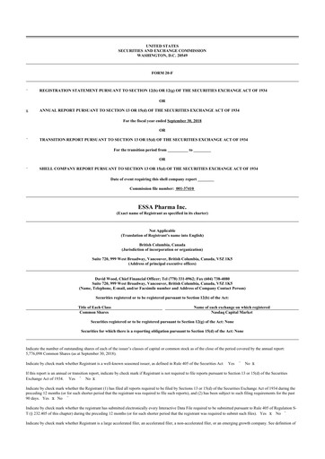 Thumbnail ESSA Pharma 20-F Annual Report 2018