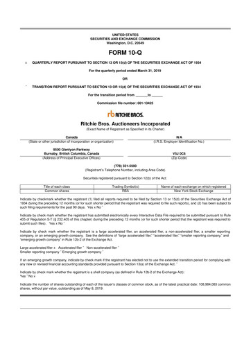 Vorschaubild RB Global
 10-Q Quartalsbericht 2019 