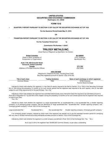 Thumbnail Trilogy Metals
 10-Q Quarterly Report FY 