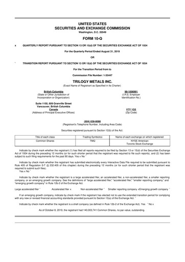 Thumbnail Trilogy Metals
 10-Q Quarterly Report FY 