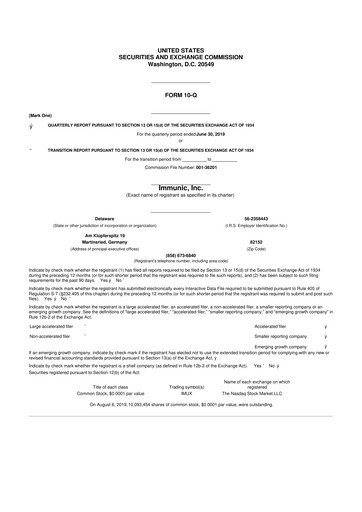 Thumbnail Immunic 10-Q Quarterly Report FY2019 