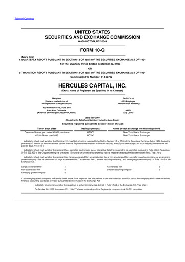 Miniature Hercules Capital
 10-Q Rapport trimestriel  