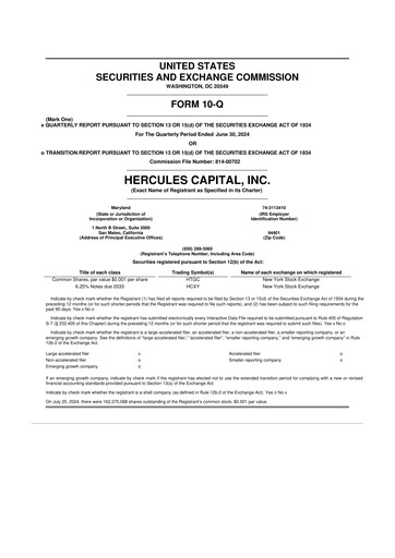 Miniature Hercules Capital
 10-Q Rapport trimestriel  