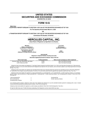 Miniature Hercules Capital
 10-Q Rapport trimestriel  