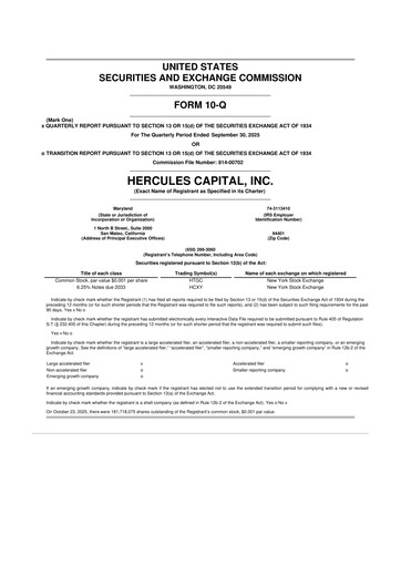 Miniature Hercules Capital
 10-Q Rapport trimestriel  