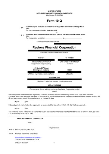 Thumbnail Regions Financial
 10-Q Quarterly Report FY 