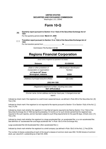Thumbnail Regions Financial
 10-Q Quarterly Report FY 