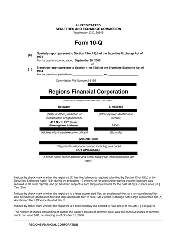 Thumbnail Regions Financial
 10-Q Quarterly Report FY 