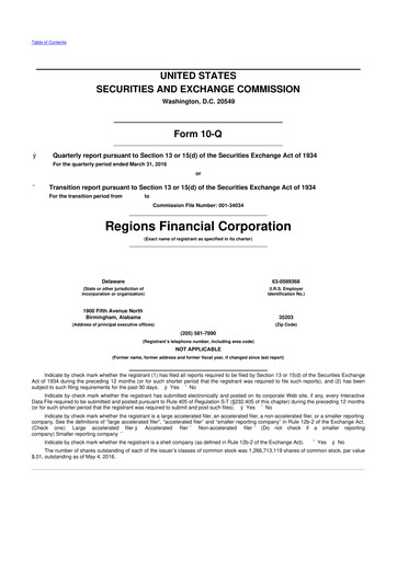 Thumbnail Regions Financial
 10-Q Quarterly Report FY2016 