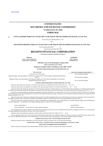 Thumbnail Regions Financial
 10-K Annual Report 2017