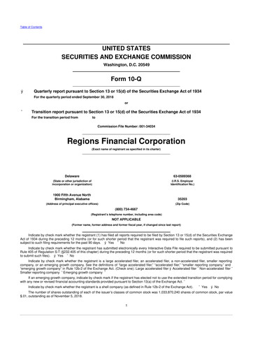 Thumbnail Regions Financial
 10-Q Quarterly Report FY2018 