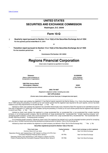 Thumbnail Regions Financial
 10-Q Quarterly Report FY2019 