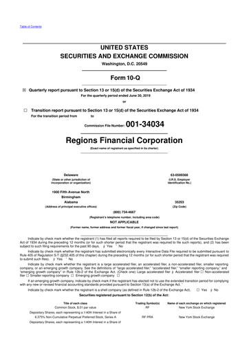 Thumbnail Regions Financial
 10-Q Quarterly Report FY2019 