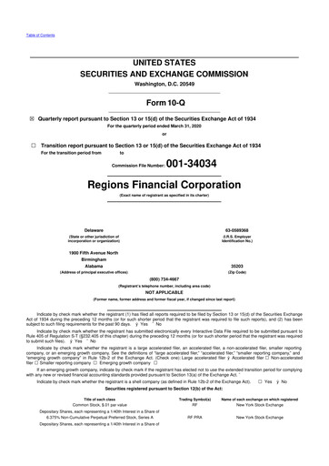 Thumbnail Regions Financial
 10-Q Quarterly Report FY2020 
