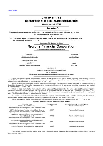 Thumbnail Regions Financial
 10-Q Quarterly Report FY 