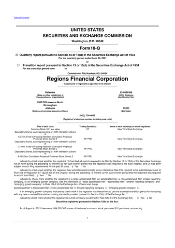 Thumbnail Regions Financial
 10-Q Quarterly Report FY 