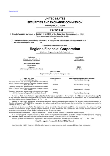 Thumbnail Regions Financial
 10-Q Quarterly Report FY 