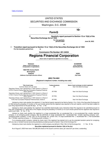 Thumbnail Regions Financial
 10-Q Quarterly Report FY 
