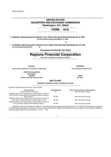 Thumbnail Regions Financial
 10-Q Quarterly Report FY 