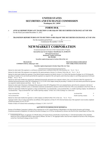 Thumbnail NewMarket Corp 10-K Annual Report 2012