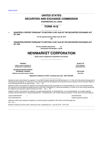 Miniature NewMarket Corp 10-Q Rapport trimestriel 2013 