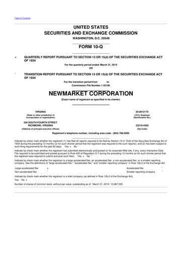 Miniature NewMarket Corp 10-Q Rapport trimestriel 2014 