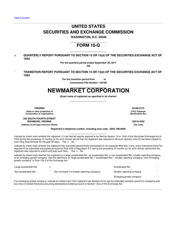 Miniature NewMarket Corp 10-Q Rapport trimestriel 2017 