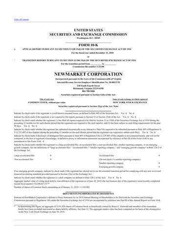 Thumbnail NewMarket Corp 10-K Annual Report 2018