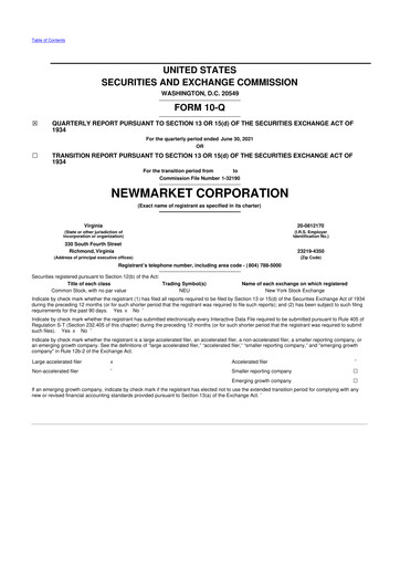 Miniature NewMarket Corp 10-Q Rapport trimestriel 2021 