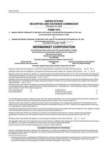 Miniature NewMarket Corp 10-K Rapport annuel 2025