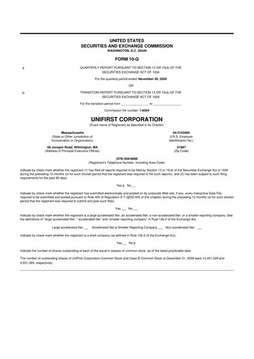 Thumbnail UniFirst 10-Q Quarterly Report FY 