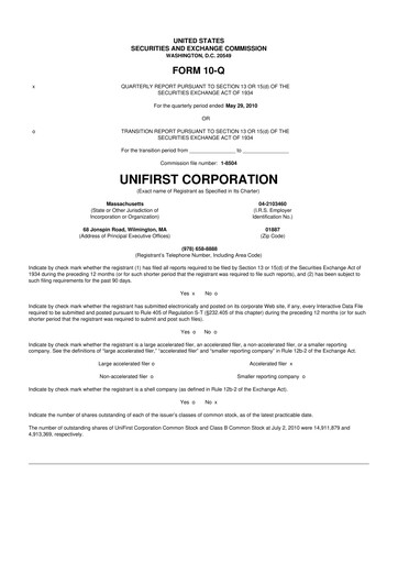 Thumbnail UniFirst 10-Q Quarterly Report FY 