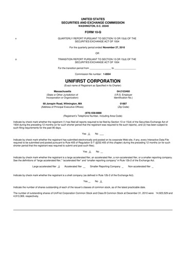 Thumbnail UniFirst 10-Q Quarterly Report FY2011 