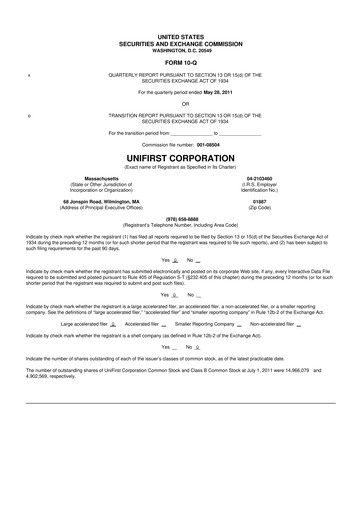 Thumbnail UniFirst 10-Q Quarterly Report FY2011 