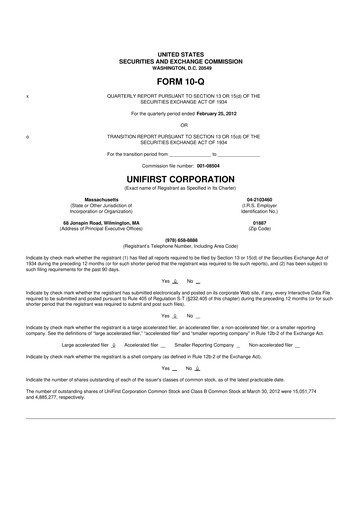 Thumbnail UniFirst 10-Q Quarterly Report FY2012 