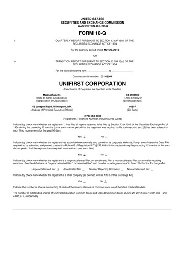Thumbnail UniFirst 10-Q Quarterly Report FY2012 