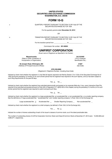 Thumbnail UniFirst 10-Q Quarterly Report FY2013 