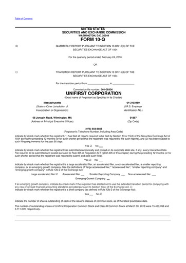 Thumbnail UniFirst 10-Q Quarterly Report FY2018 