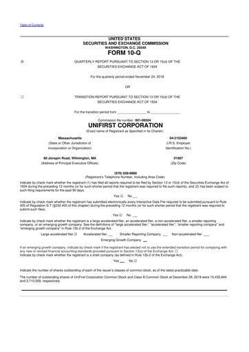 Thumbnail UniFirst 10-Q Quarterly Report FY2019 