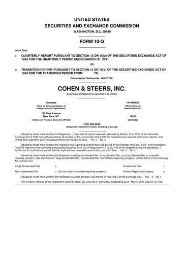 Thumbnail Cohen & Steers 10-Q Quarterly Report FY2011 