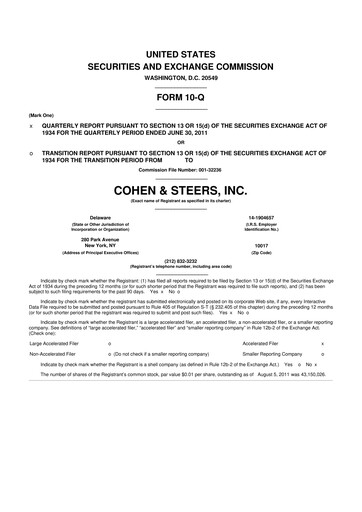 Thumbnail Cohen & Steers 10-Q Quarterly Report FY2011 